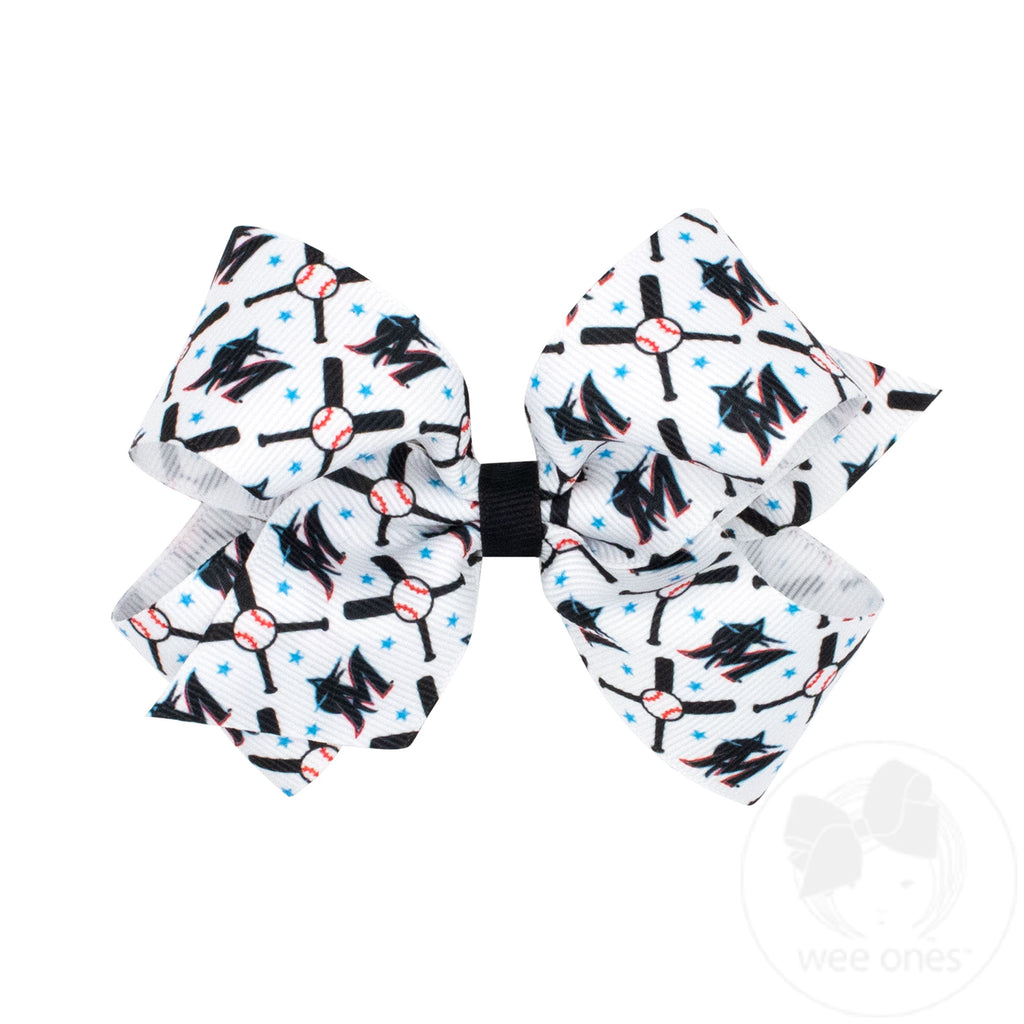 Medium Miami Marlins Logo Print Grosgrain Hair Bow