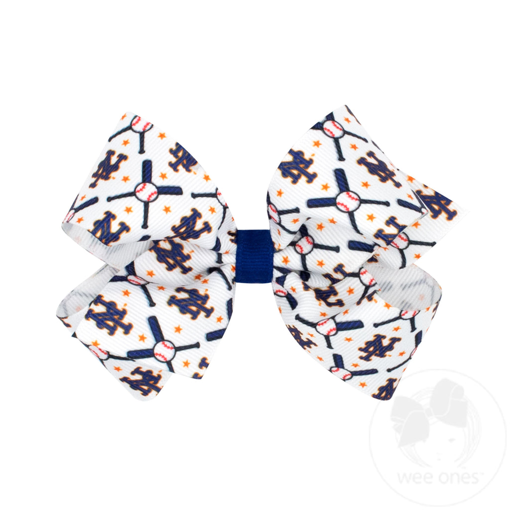 Medium New York Mets Logo Print Grosgrain Hair Bow