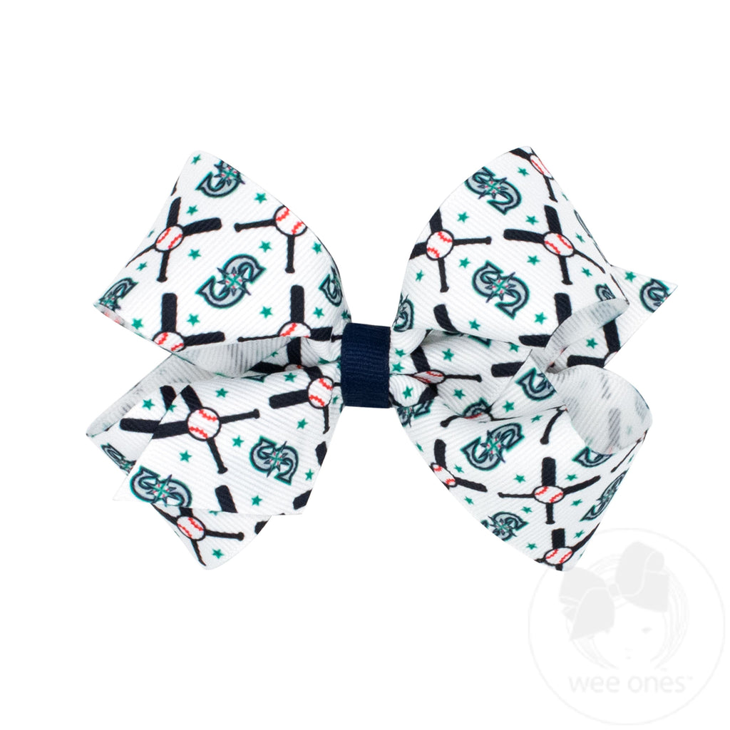 Medium Seattle Mariners Logo Print Grosgrain Hair Bow