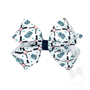Medium Seattle Mariners Logo Print Grosgrain Hair Bow