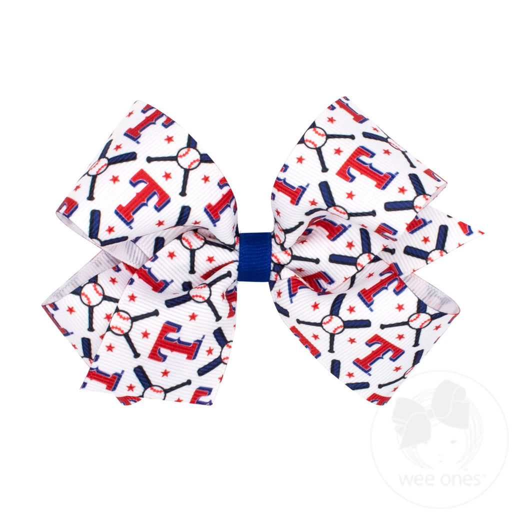 Medium Texas Rangers Logo Print Grosgrain Hair Bow
