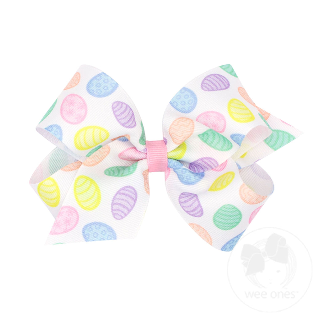 Medium Easter Pink Bunny Print Grosgrain Girls Hair Bows