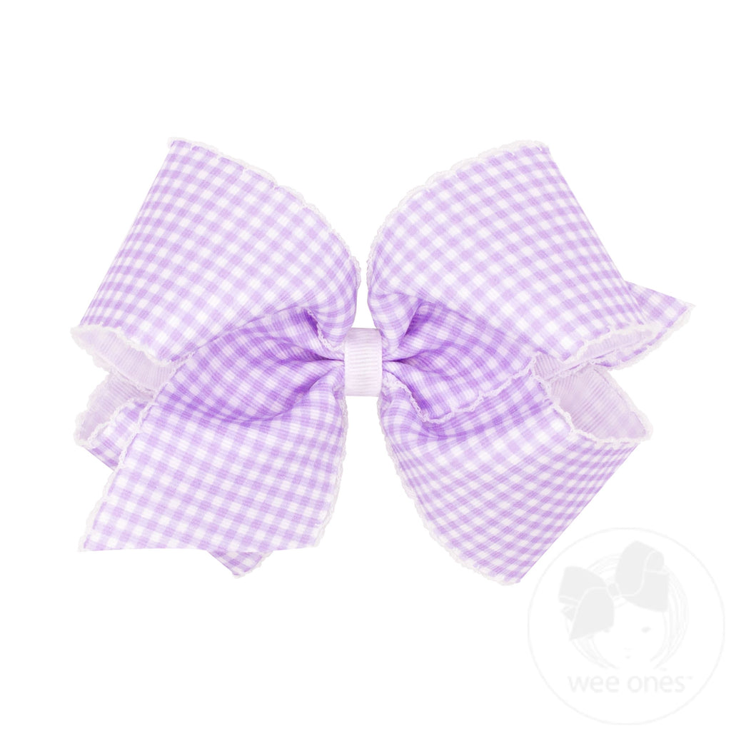 King Gingham-Printed Grosgrain Girls Hair Bow With Moonstitch Edge
