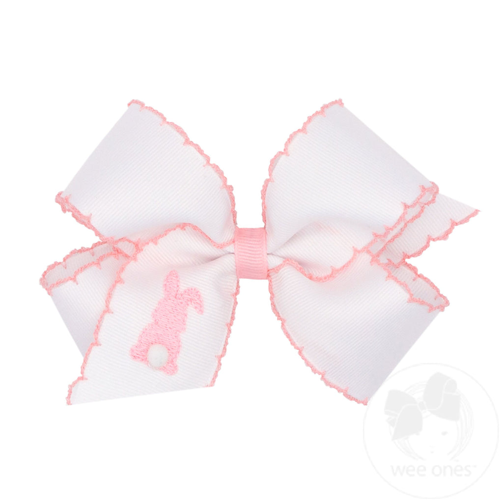 Medium Grosgrain Hair Bow with Moonstitch Edge and Easter Embroidery