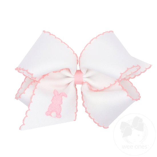 King Grosgrain Hair Bow with Moonstitch Edge and Easter Embroidery