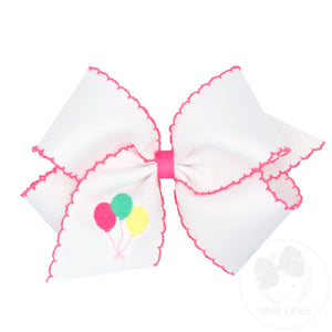 King Grosgrain Hair Bow with Moonstitch Edge and Birthday Girl Balloon, Present or Cupcake Embroidery