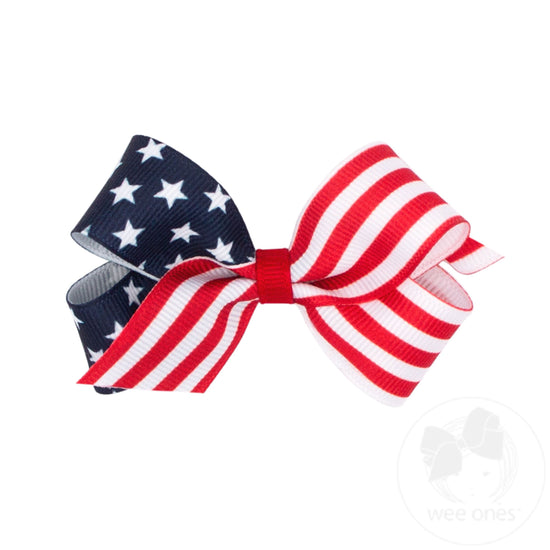 Mini Patriotic Stars and Stripes Printed Girls Hair Bow