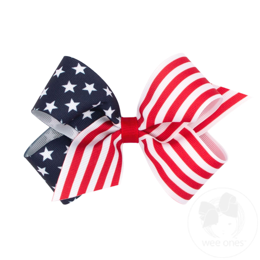 Medium Patriotic Stars and Stripes Print Hair Bow