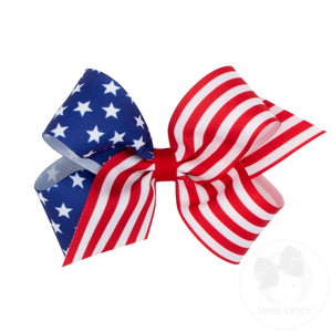 Medium Patriotic Stars and Stripes Printed Girls Hair Bow