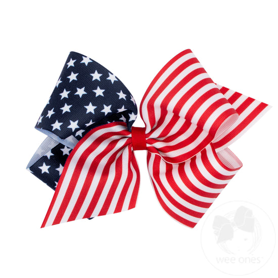 King Patriotic Stars and Stripes Printed Girls Hair Bow