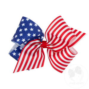 King Patriotic Stars and Stripes Printed Girls Hair Bow