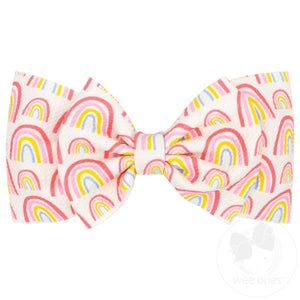 Soft Printed Rainbow Rippled-Textured Wide Girls Baby Band with Large Matching Bowtie