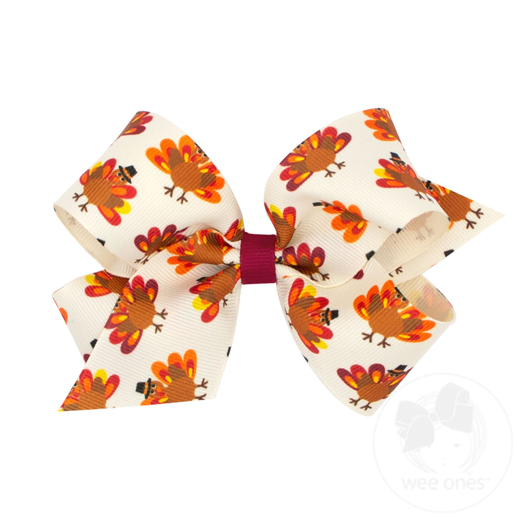 Medium Harvest-Themed Print Grosgrain Bow