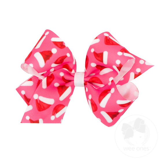 Medium Grosgrain Pink-themed Christmas Novelty Print Hair Bow