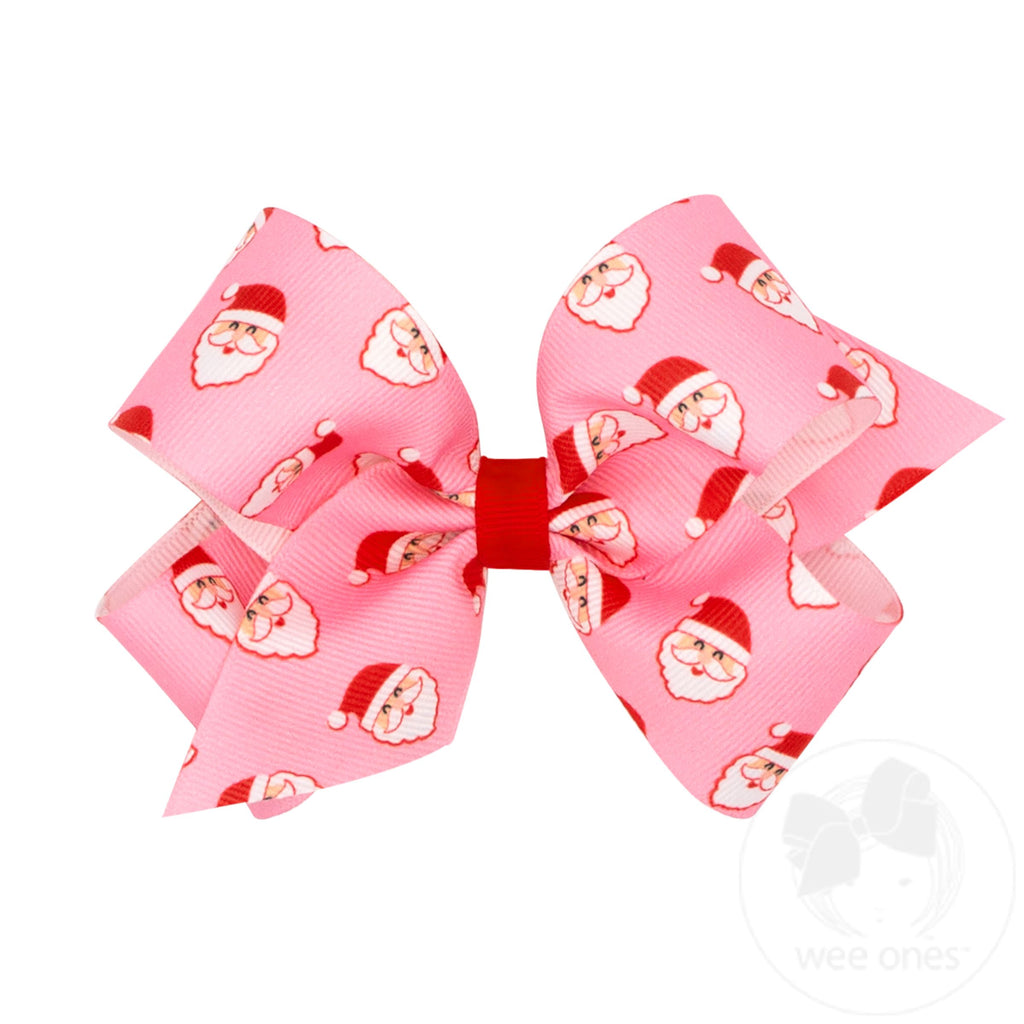 Medium Grosgrain Pink-themed Christmas Novelty Print Hair Bow