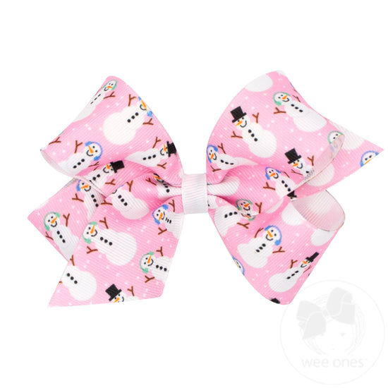 Medium Grosgrain Pink-themed Christmas Novelty Print Hair Bow