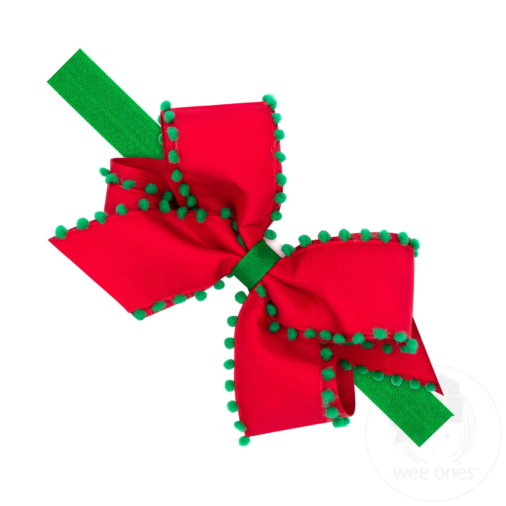 Red & Green Tinsel Pom Pom Clips