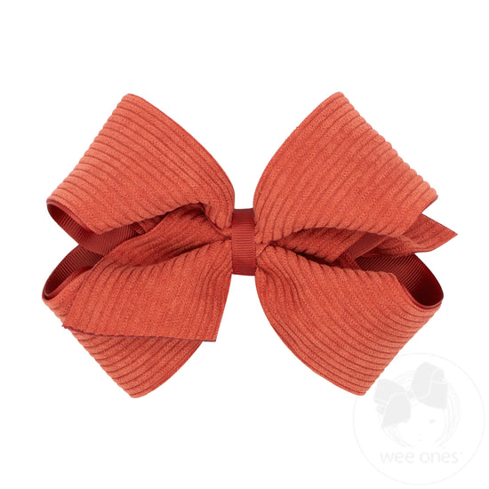 King Grosgrain Hair Bow with Wide Wale Corduroy Overlay