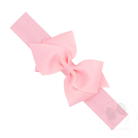 Extra Small Grosgrain Hair Bow on Matching Cotton Jersey Baby Headband