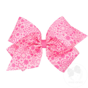 Think Pink! King Breast Cancer Pattern Print Grosgrain Hair Bow