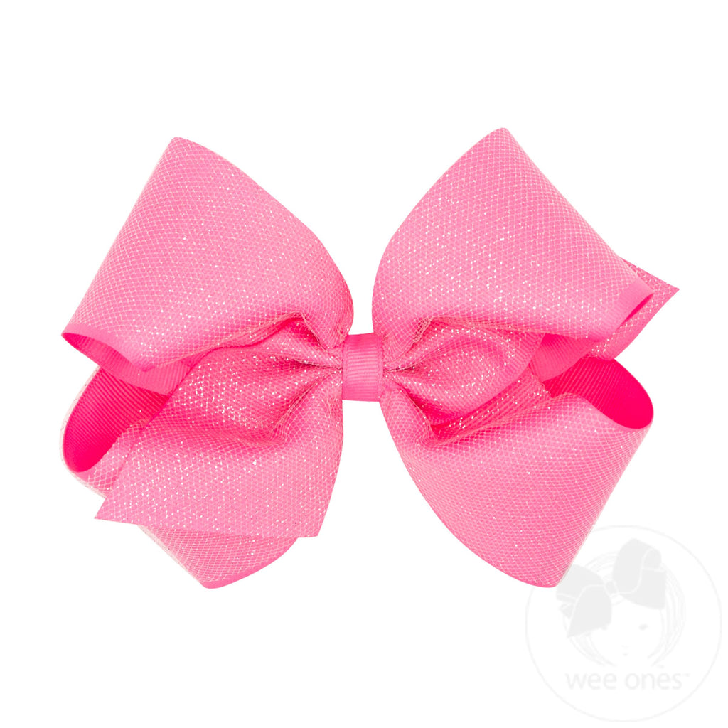 King Glitter Tulle and Grosgrain Overlay Hair Bow