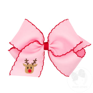 Grosgrain Hair bow with Moonstitch Edge and Holiday-themed Embroidery