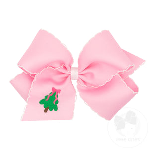 Grosgrain Hair bow with Moonstitch Edge and Holiday-themed Embroidery