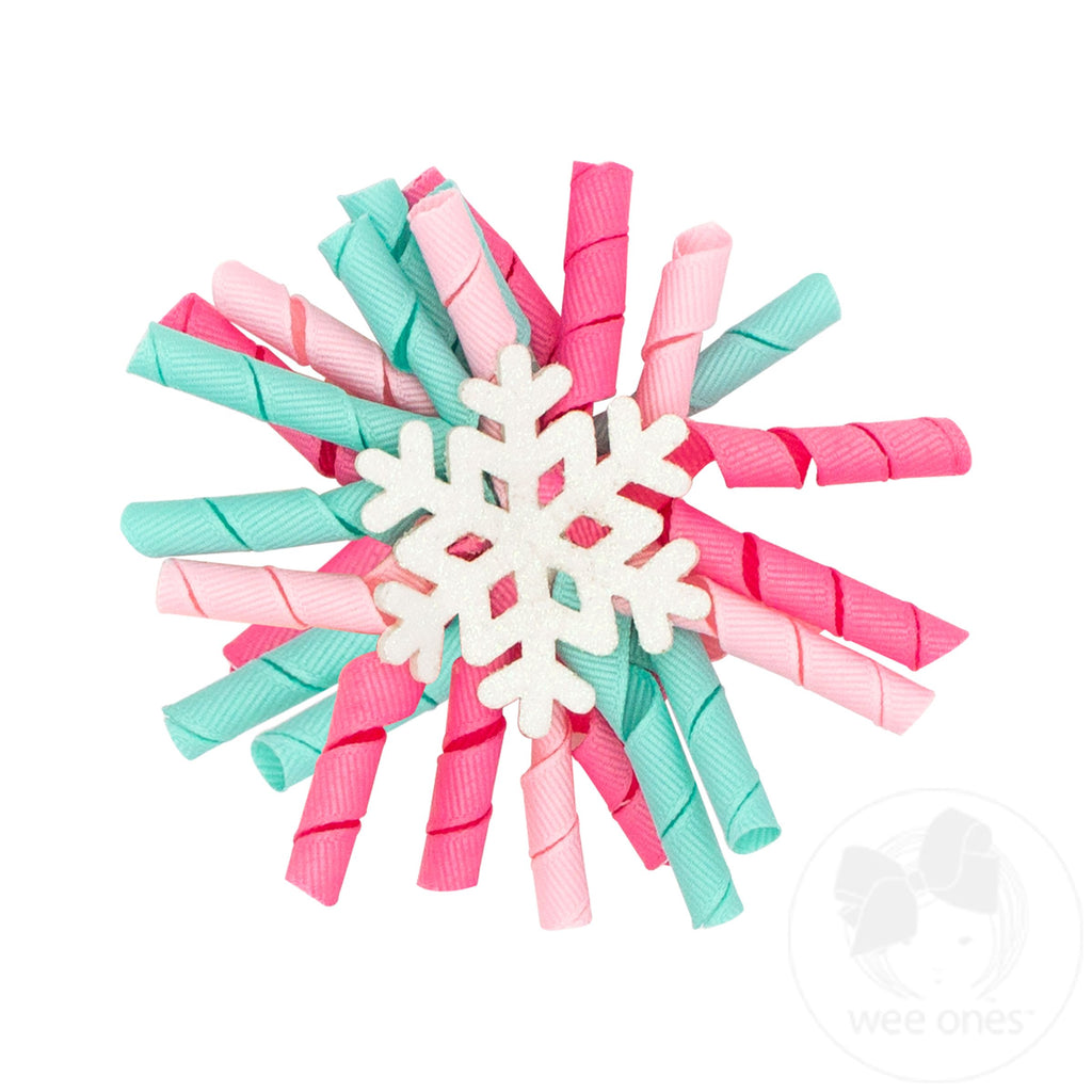 Large (4") Grosgrain Wiggles with Snowflake Hair Clip PINK Wee Ones