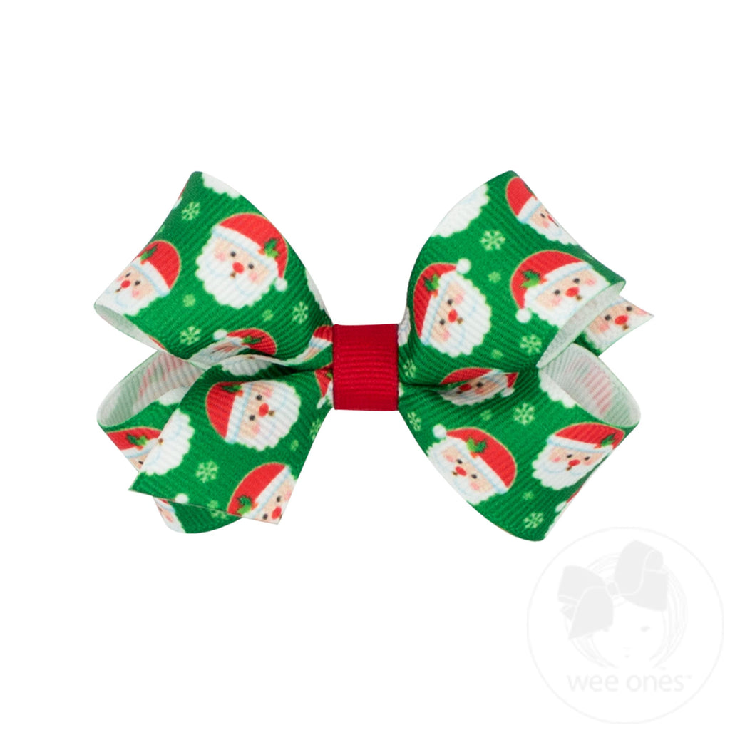 Mini Holiday-themed Printed Grosgrain Hair Bow