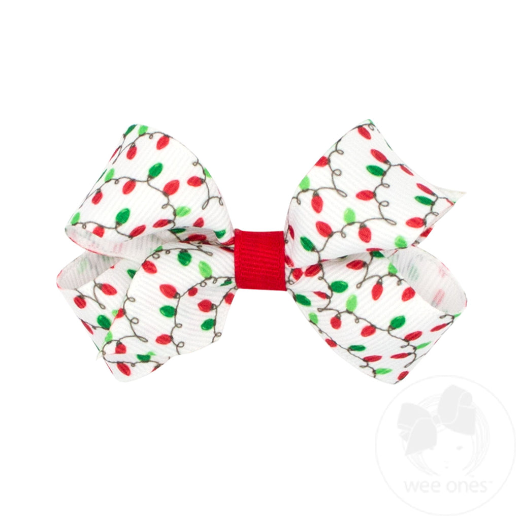 Mini Holiday-themed Printed Grosgrain Hair Bow