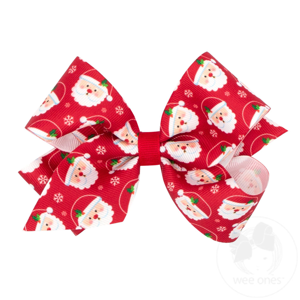 Medium Holiday-themed Printed Grosgrain Hair Bow