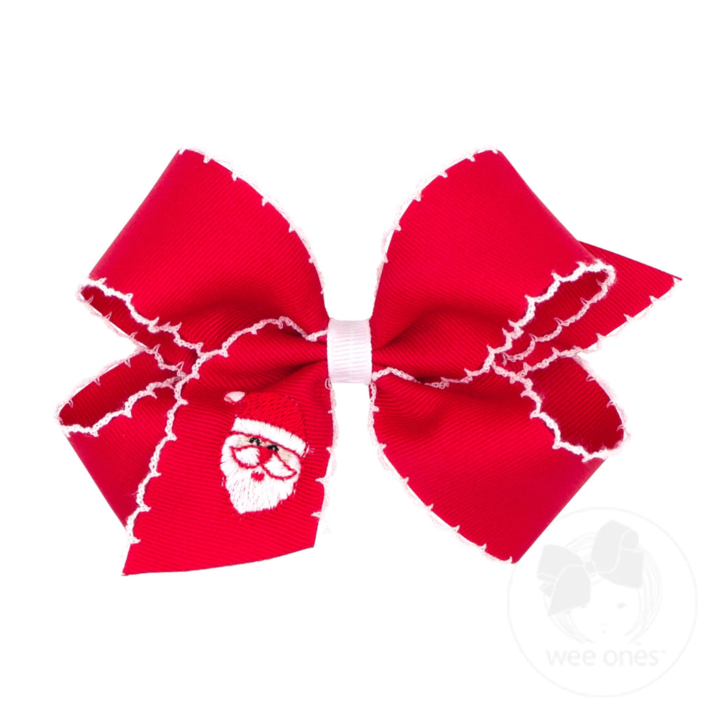 Medium Grosgrain Hair bow with Moonstitch Edge and Holiday-themed Embroidery