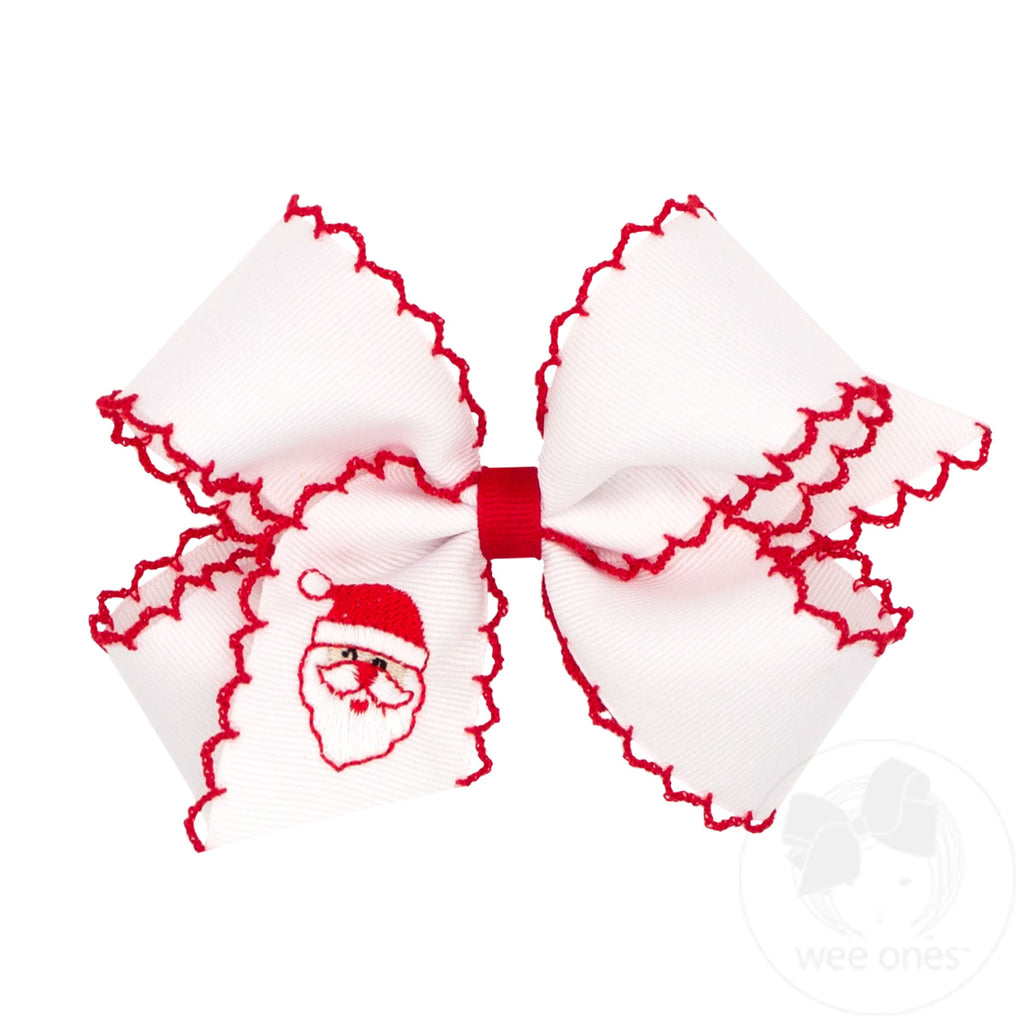 Medium Grosgrain Hair bow with Moonstitch Edge and Holiday-themed Embroidery