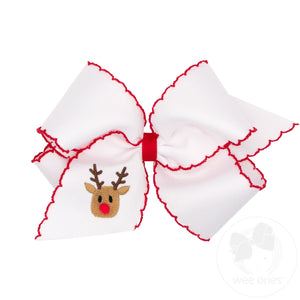 King Grosgrain Hair bow with Moonstitch Edge and Holiday-themed Embroidery