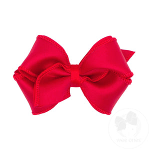 Extra Small Jewel Satin with Grosgrain Overlay Hair Bow
