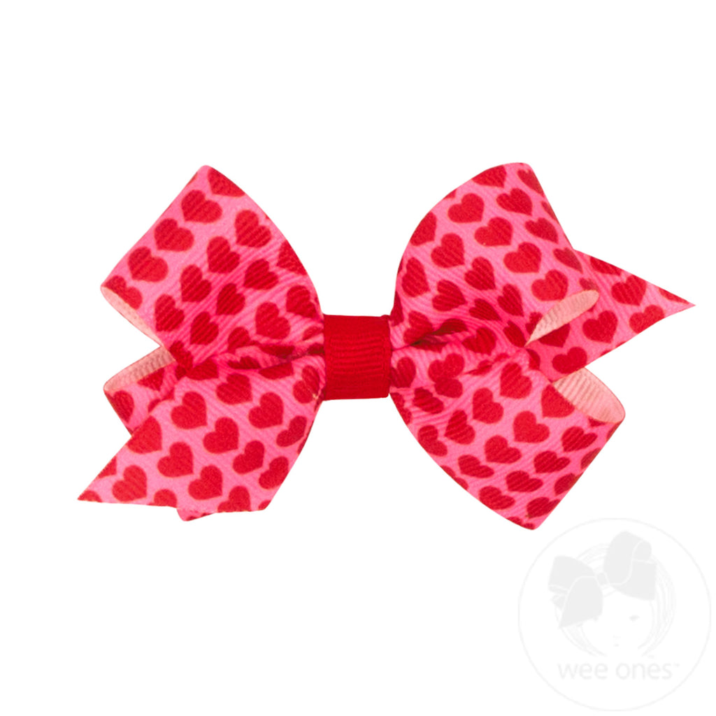 Mini Valentine Heart Print Grosgrain Hair Bow