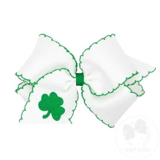 King Shamrock Embroidered Grosgrain Bow with Moonstitch Edge