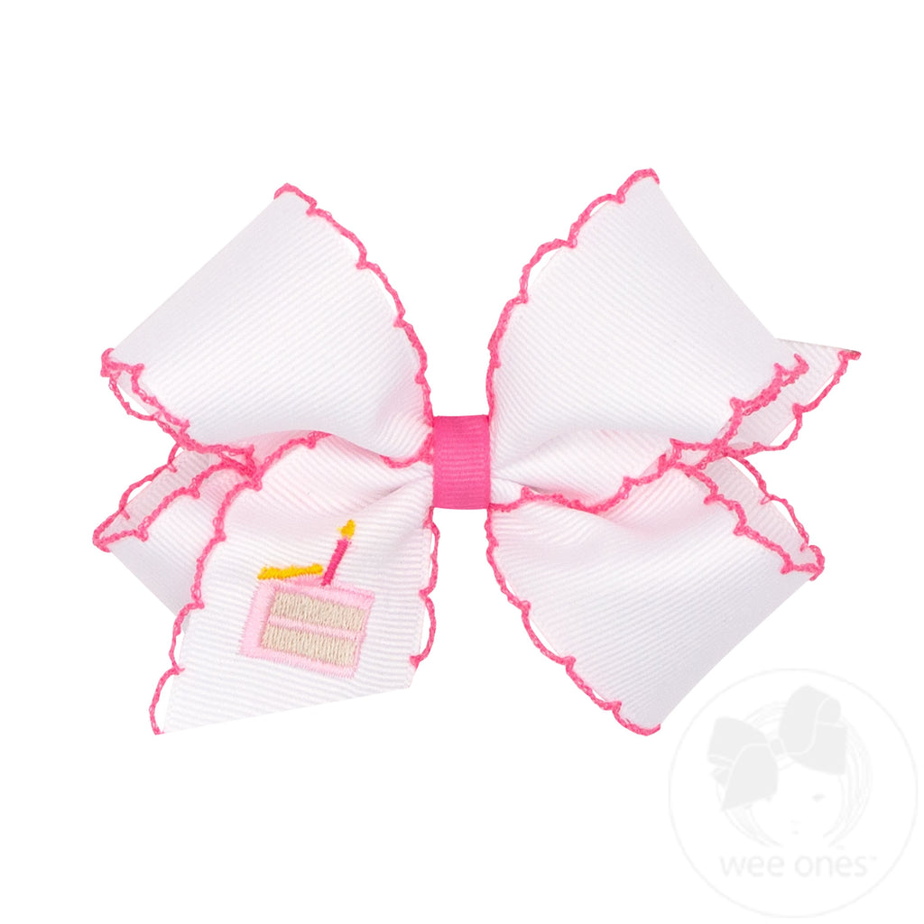 Medium Grosgrain Hair Bow with Moonstitch Edge and Embroidery