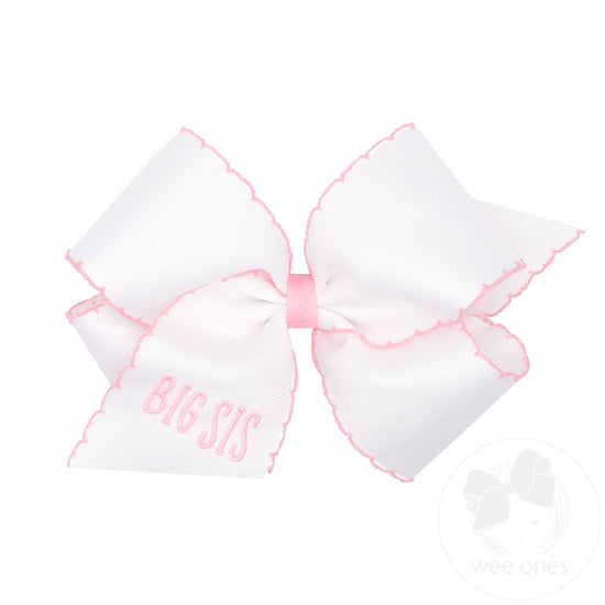 King Grosgrain Hair Bow with Light Pink Moonstitch Edge and 