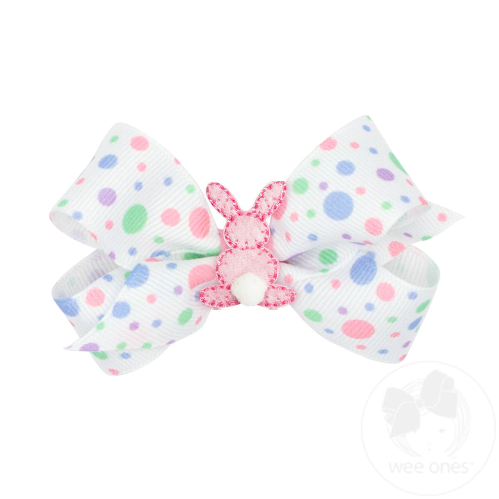 Mini Easter Grosgrain Small Puff Tail Bunny Printed Girls Hair Bows