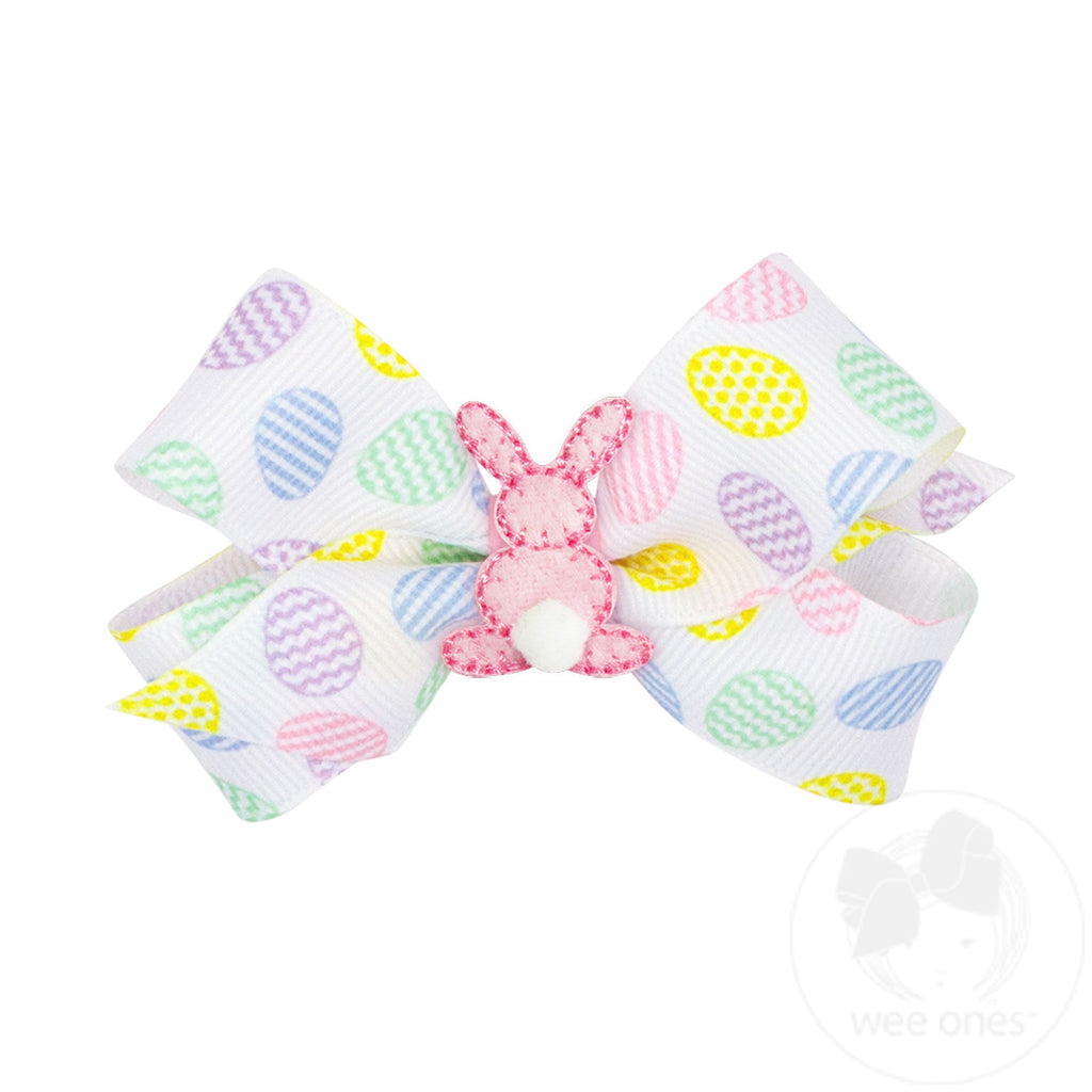 Mini Easter Grosgrain Small Puff Tail Bunny Printed Girls Hair Bows