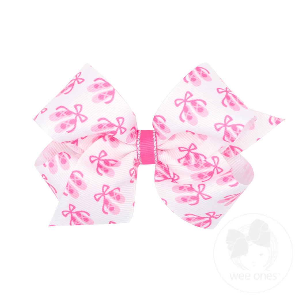 Medium Princess and Dance-Inspired Ballet Slippers Printed Grosgrain Hair Bow