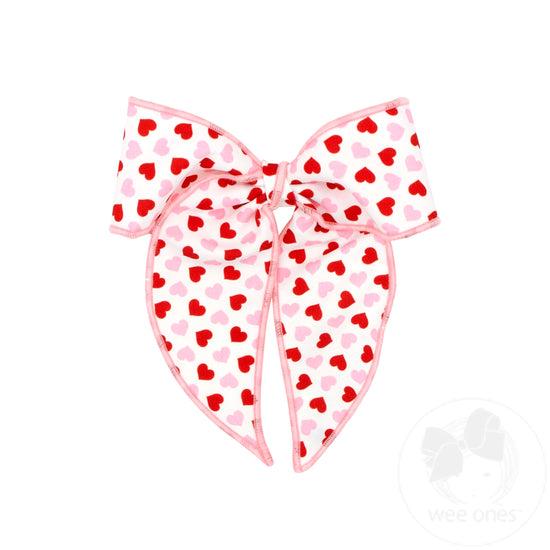 Medium Microfiber Heart Printed Bowtie with Twisted Wrap and Whimsy Tails