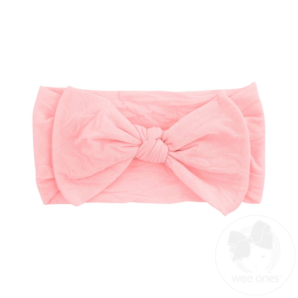 Soft Nylon Girls Baby Band with Nylon Bowtie LT PINK NEWBORN