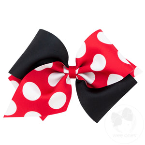 Wide King Two-Tone Solid and Huge Dot Printed Grosgrain Hair Bow