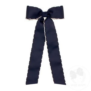 Medium Grosgrain Moonstitch Hair Bowtie with Knot Wrap and Streamer Tails