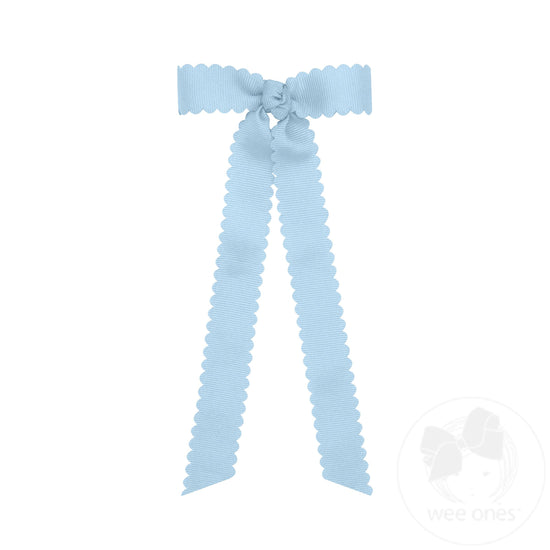 Mini Grosgrain Scalloped Edge Bowtie with Knot Wrap and Streamer Tails