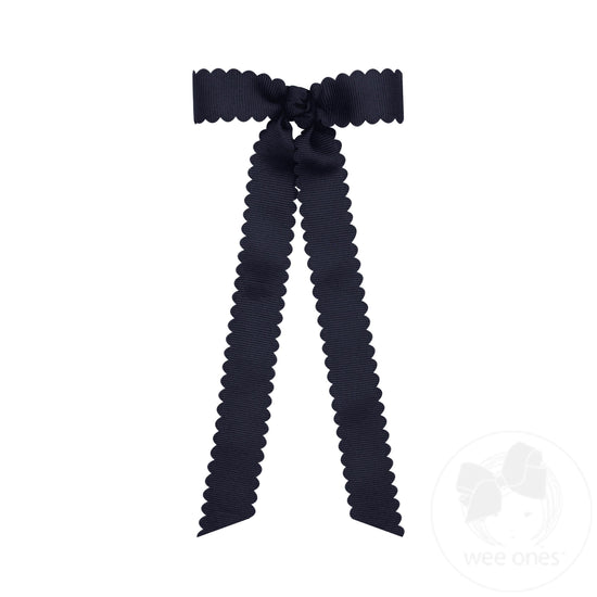 Mini Grosgrain Scalloped Edge Bowtie with Knot Wrap and Streamer Tails