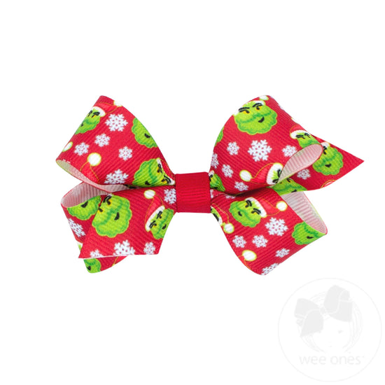 Mini Grosgrain Christmas Print Girls Hair Bow