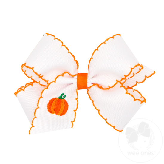 Medium Moonstitch Embroidered Pumpkin Bow
